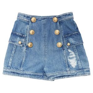 Balmain distressed denim buttons high waisted cargo shorts